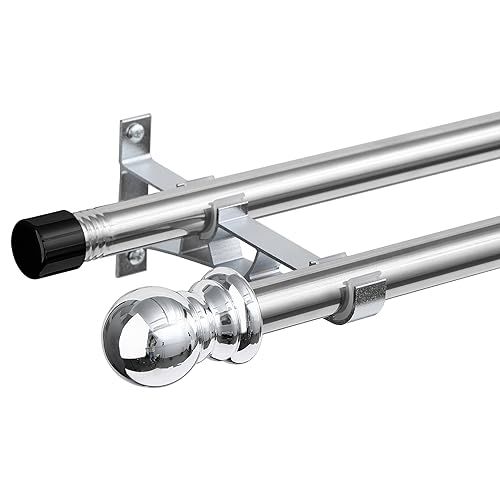 INFLATION Heavy Duty Double Curtain Rods | Silver Adjustable 76-330cm