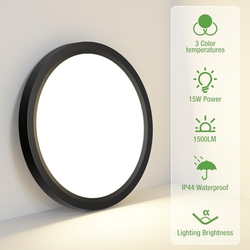 Zemty 4-Pack 15W LED Ceiling Light | IP44 Waterproof Flush Mount - Black