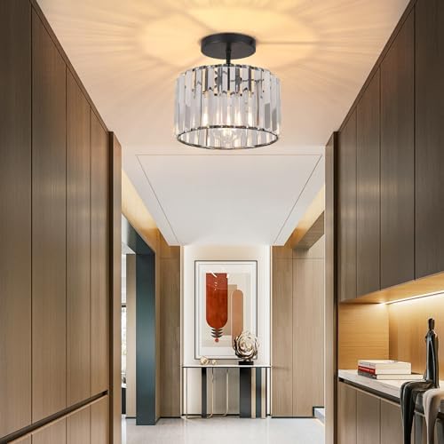 ZYDTRIP Crystal Ceiling Light – Modern Rose Gold Semi Flush Mount Lamp