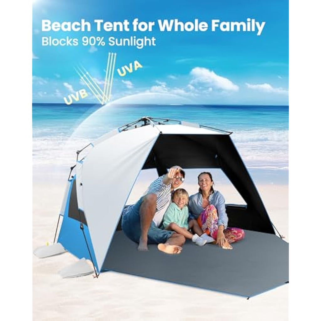 OutdoorMaster Blackout Beach Tent – 4 Person Pop Up Sun Shelter Canopy