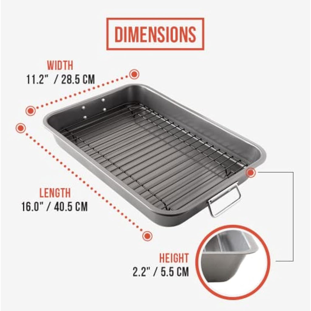Chef Pomodoro Nonstick Carbon Steel Roasting Pan with Rack, 16 x 11-Inch