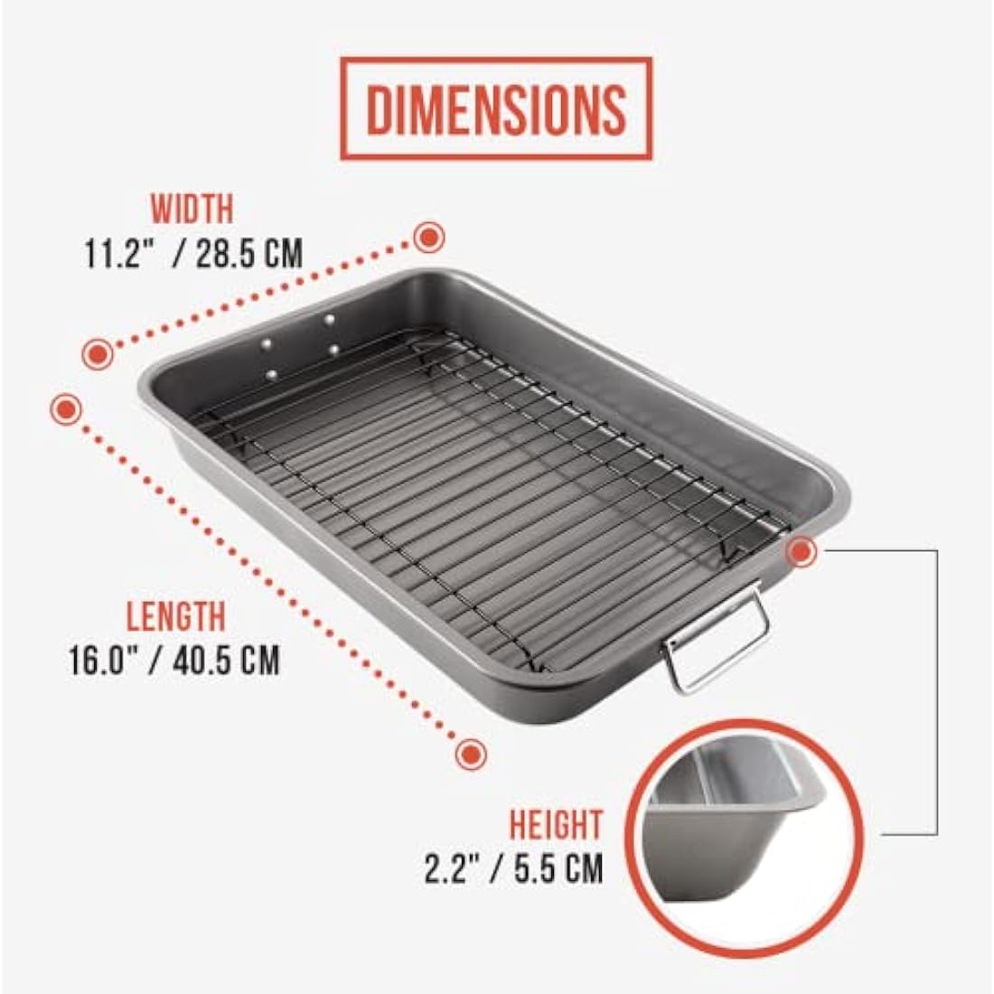 Chef Pomodoro Nonstick Carbon Steel Roasting Pan with Rack, 16 x 11-Inch