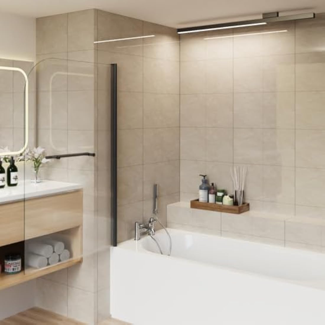 Jolof Store Aquariss Black Pivot Bath Screen with Towel Rail