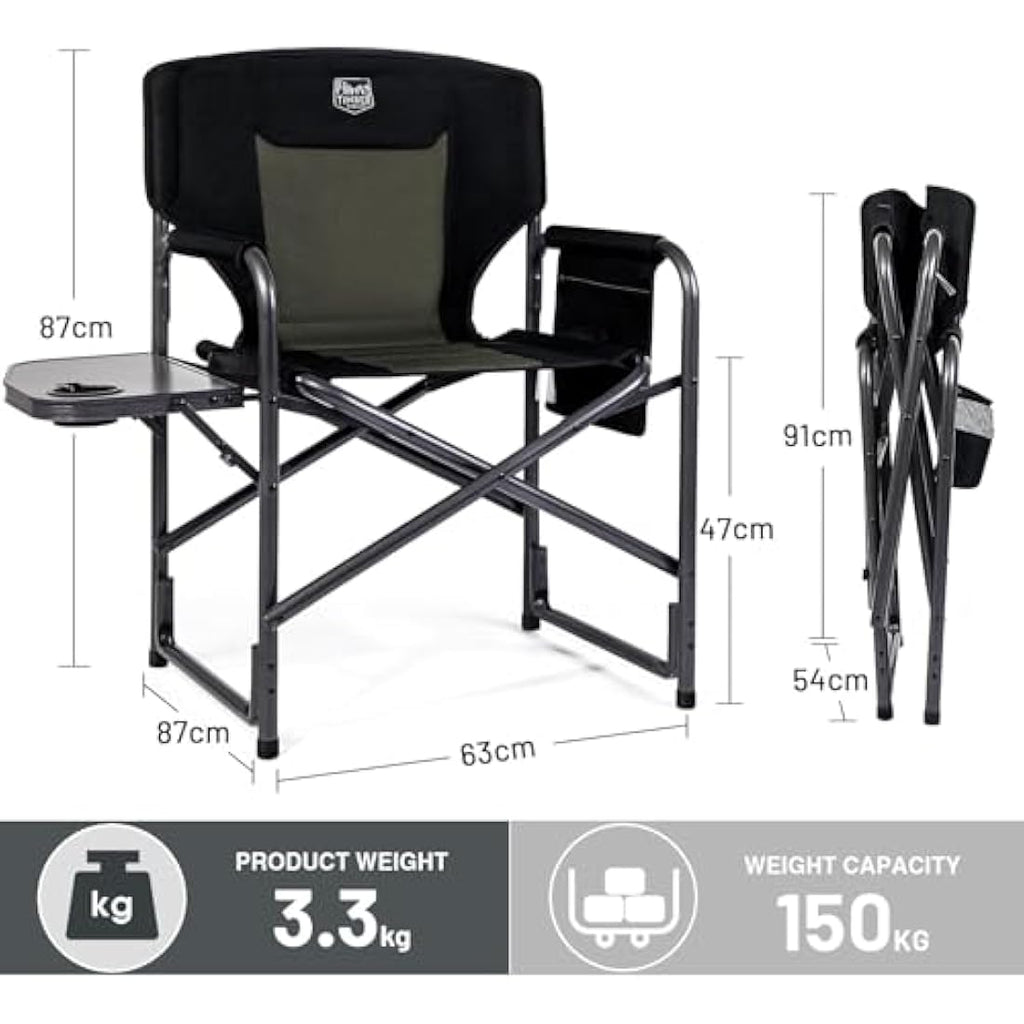 Timber Ridge Heavy Duty Folding Director Chairs with Side Table, Set of 2