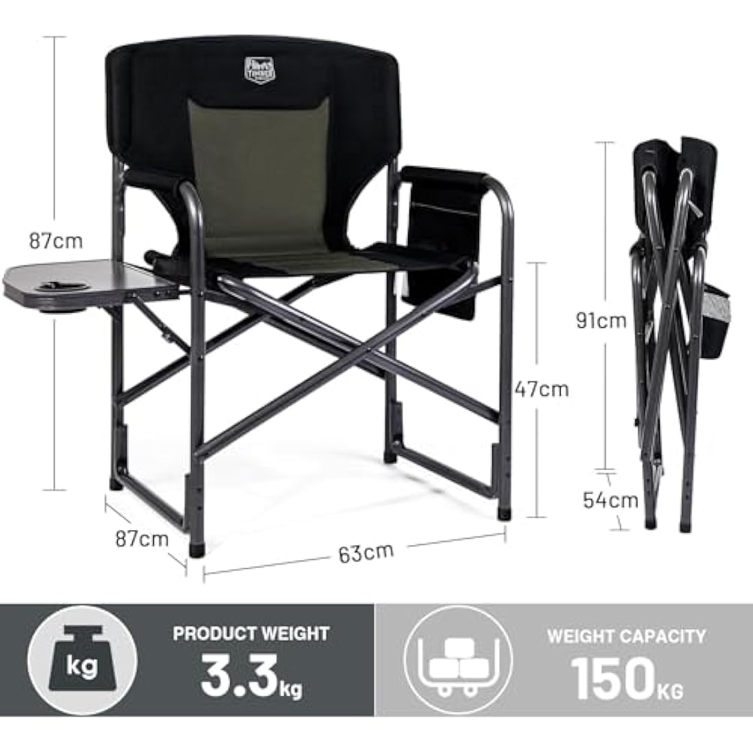 Timber Ridge Heavy Duty Folding Director Chairs with Side Table, Set of 2