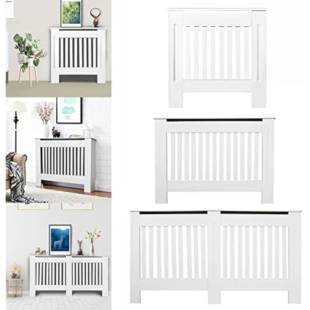 Royalswill White Radiator Cover – Small Vertical Slatted MDF Cabinet