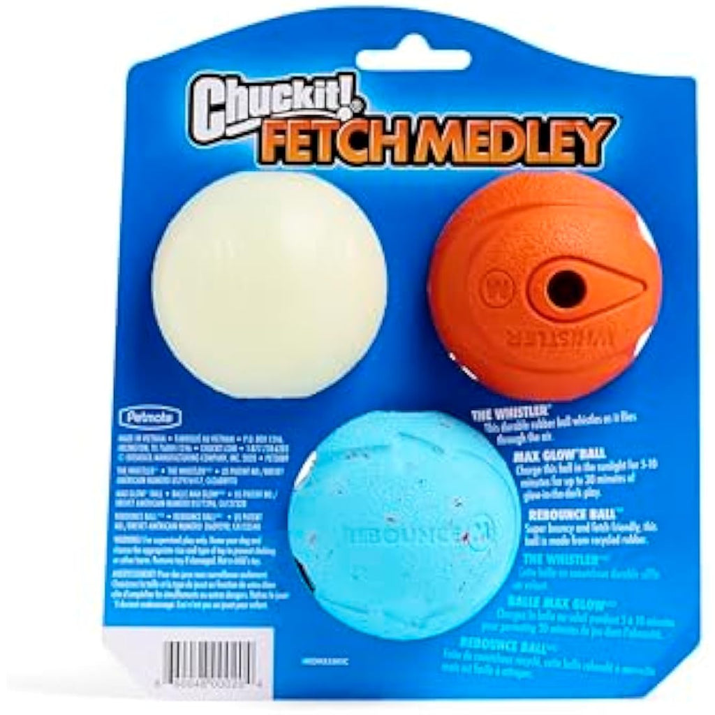 ChuckIt! Fetch Medley Dog Balls – Durable Rubber 3-Pack, Medium