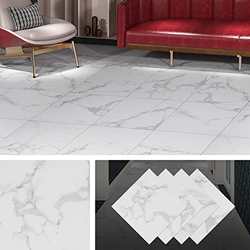 Jolof Store Grey White Marble Peel and Stick Vinyl Floor Tiles - 4 Pack