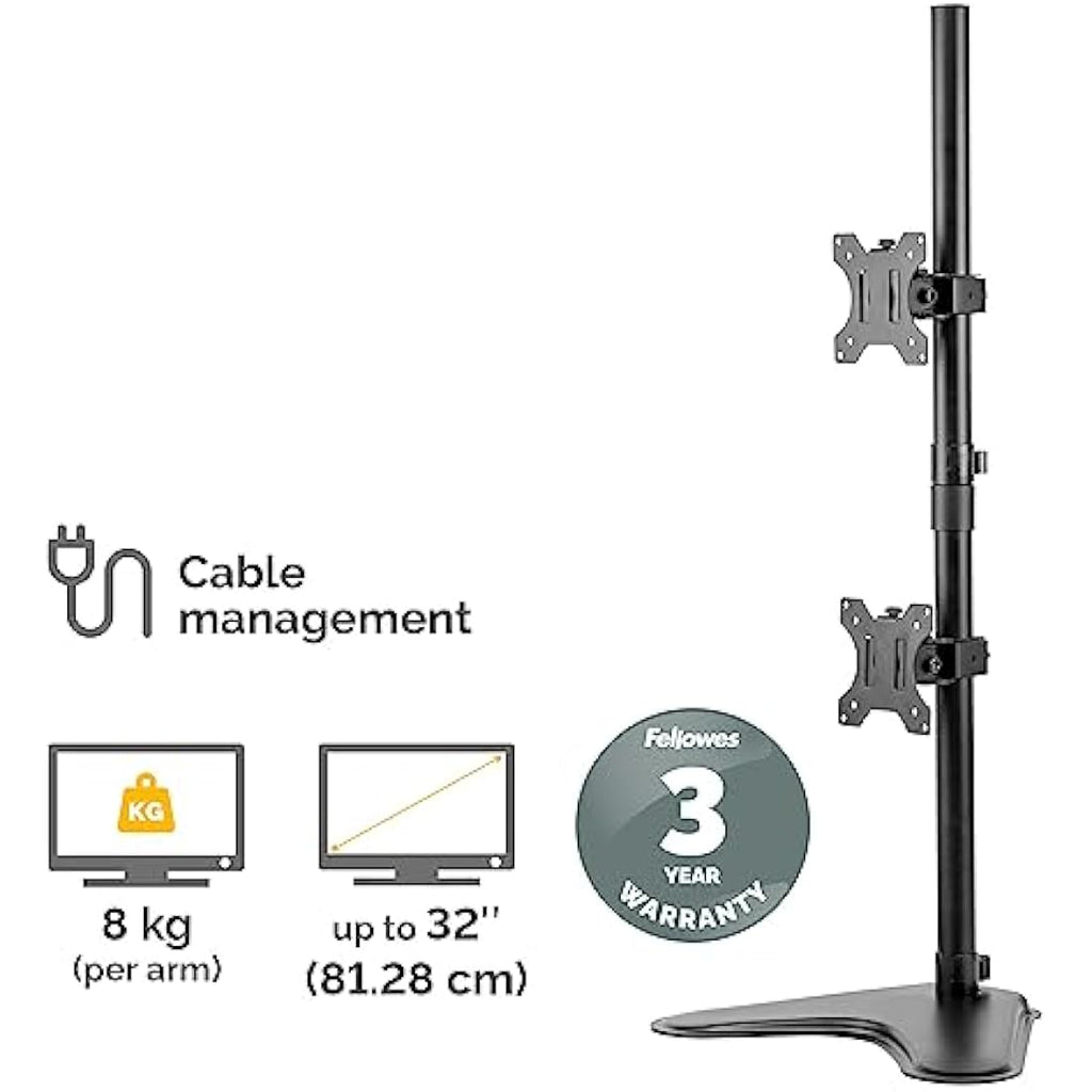 Fellowes Dual Stacking Monitor Arm – Adjustable Freestanding VESA Mount