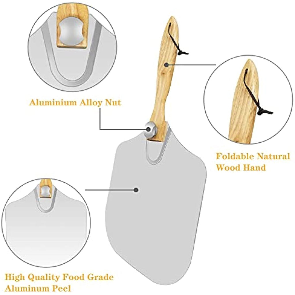 LKE Aluminum Pizza Peel | 12 Inch Metal Paddle with Foldable Wood Handle
