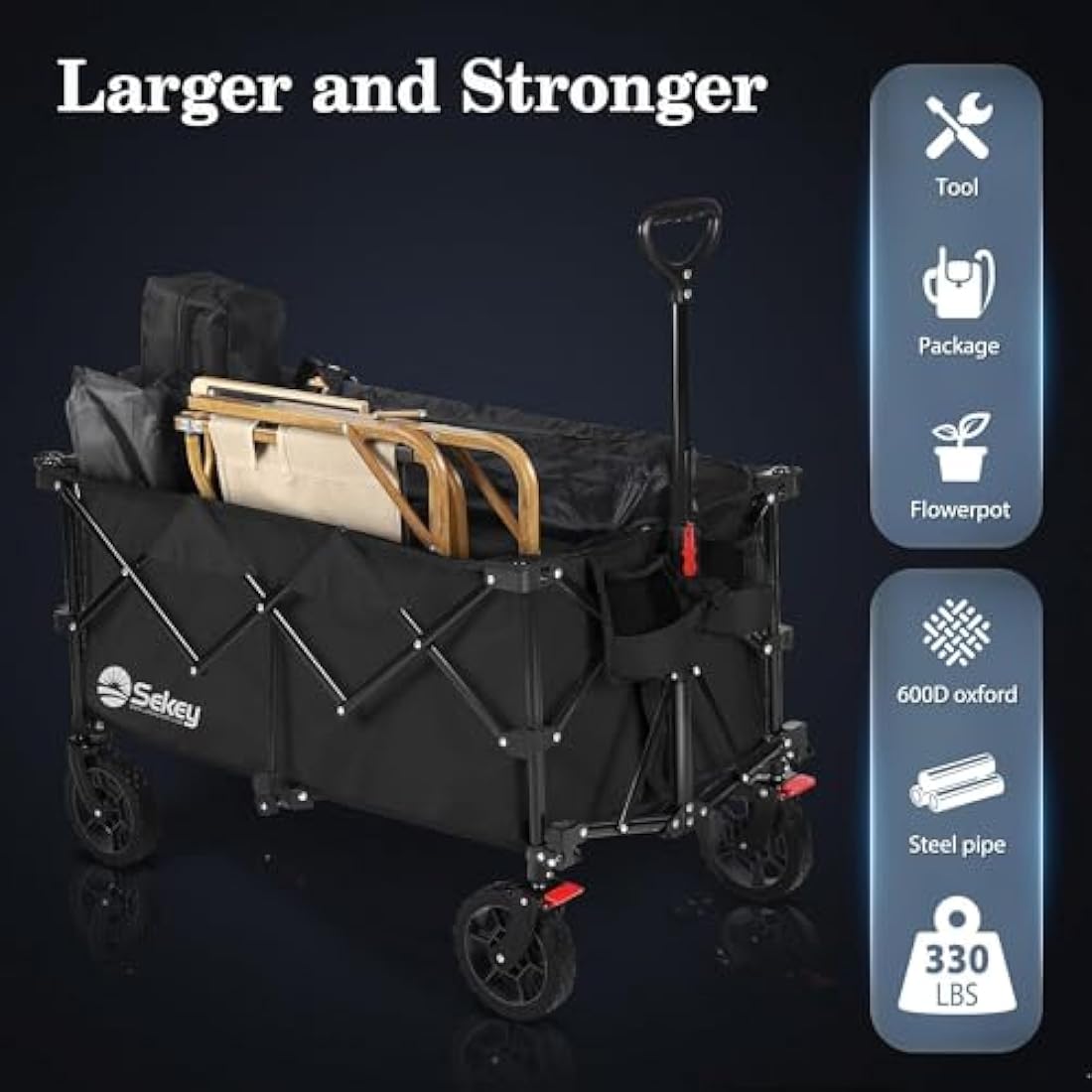 Sekey 200L Folding Wagon | Heavy-Duty All-Terrain Festival Trolley, Black