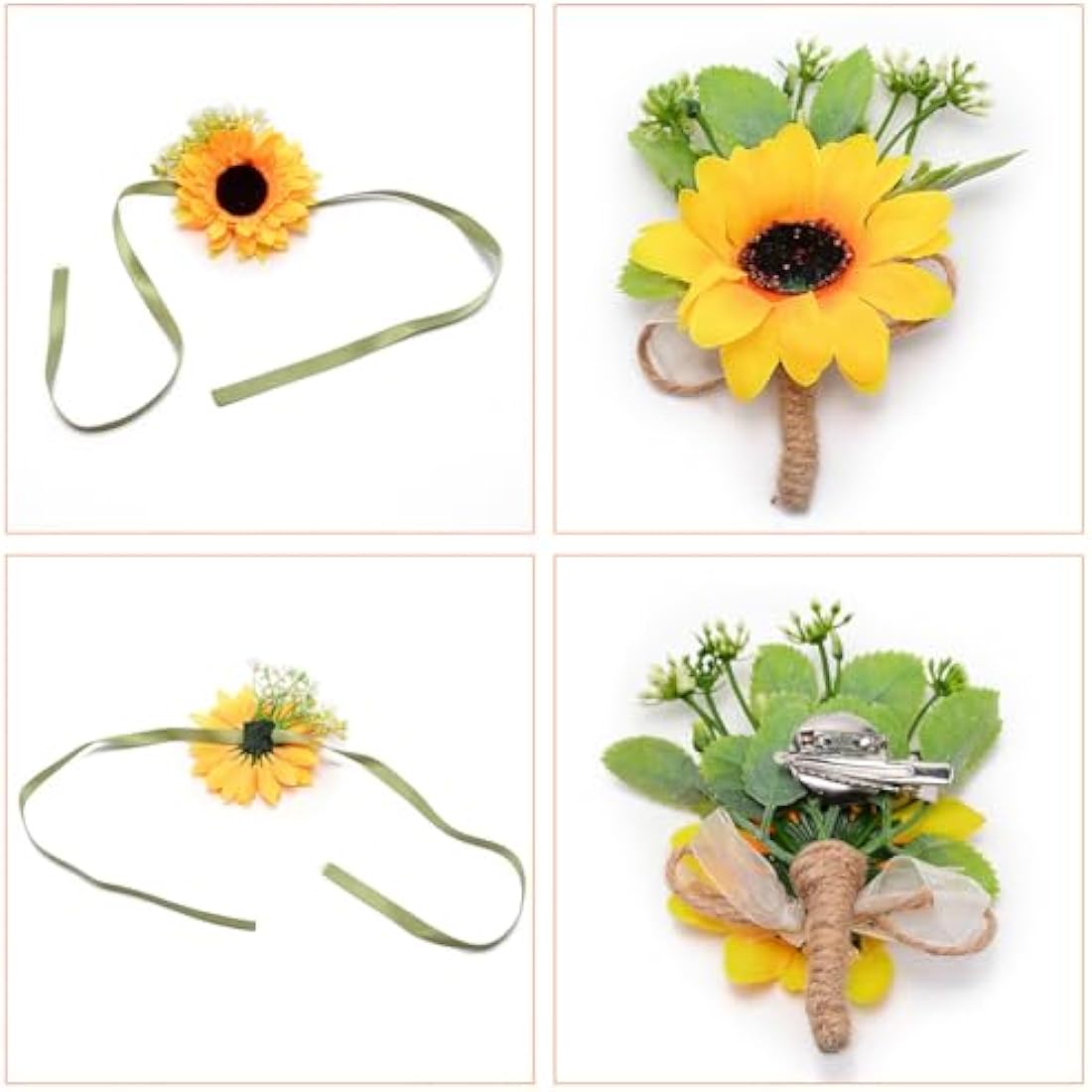 Sunflower Wrist Corsage and Boutonniere Set for Weddings