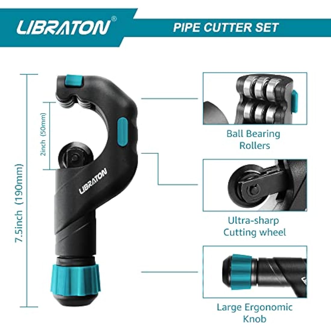 Libraton Heavy-Duty Pipe Cutter (5-50mm) with HSS Deburring Tool