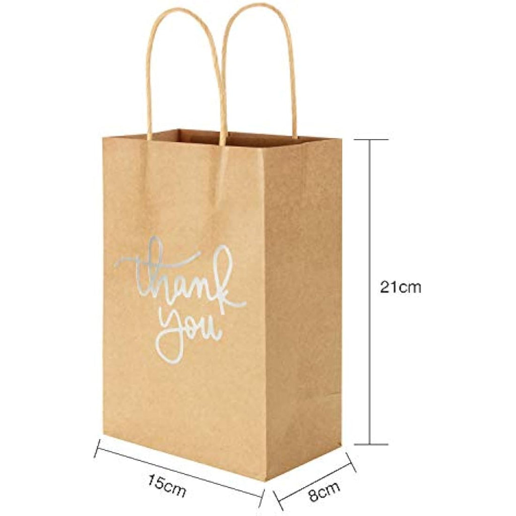 24 Pack Silver Kraft Paper Thank You Gift Bags with Handles