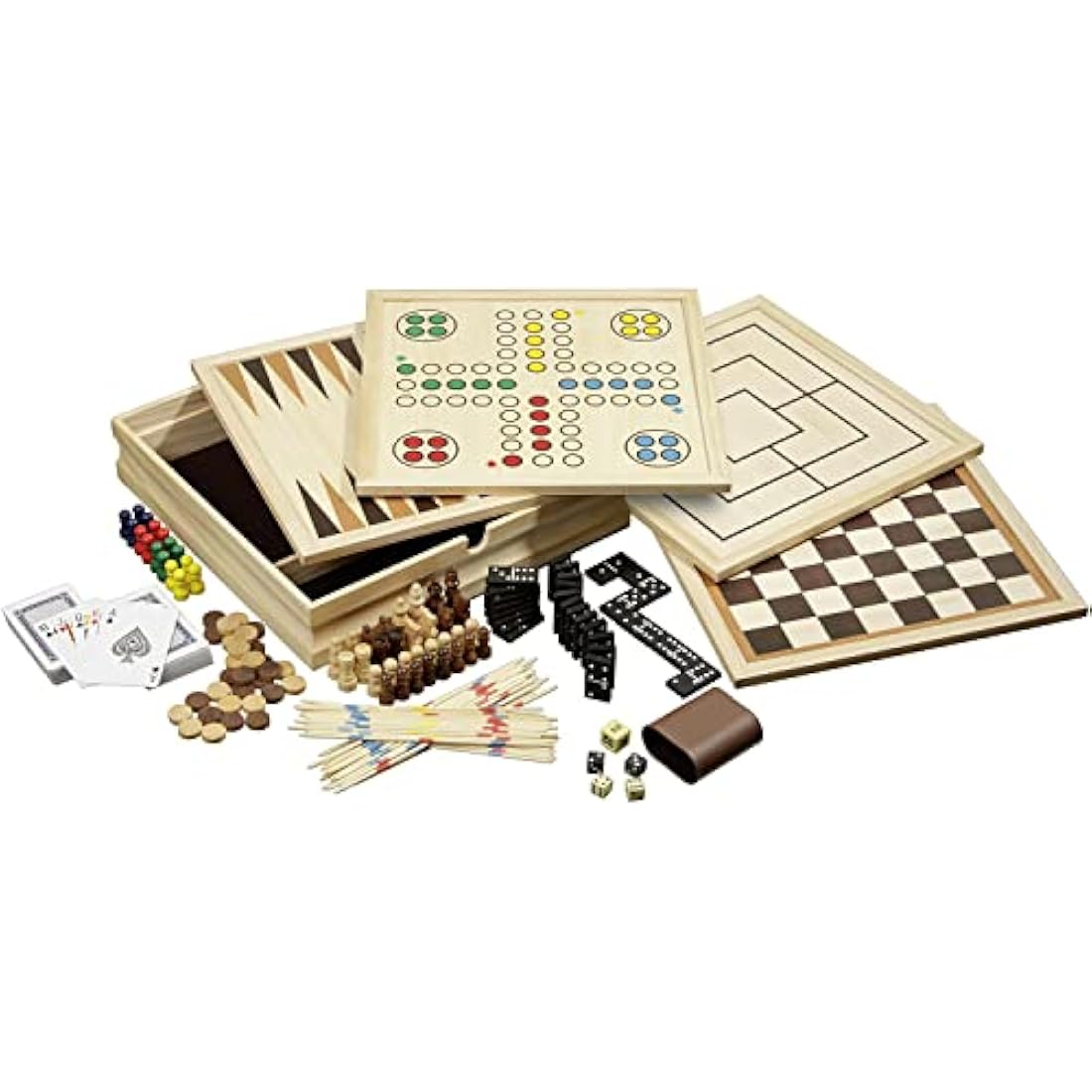Philos 8-in-1 Wooden Game Compendium – 30cm Pine Board Game Set
