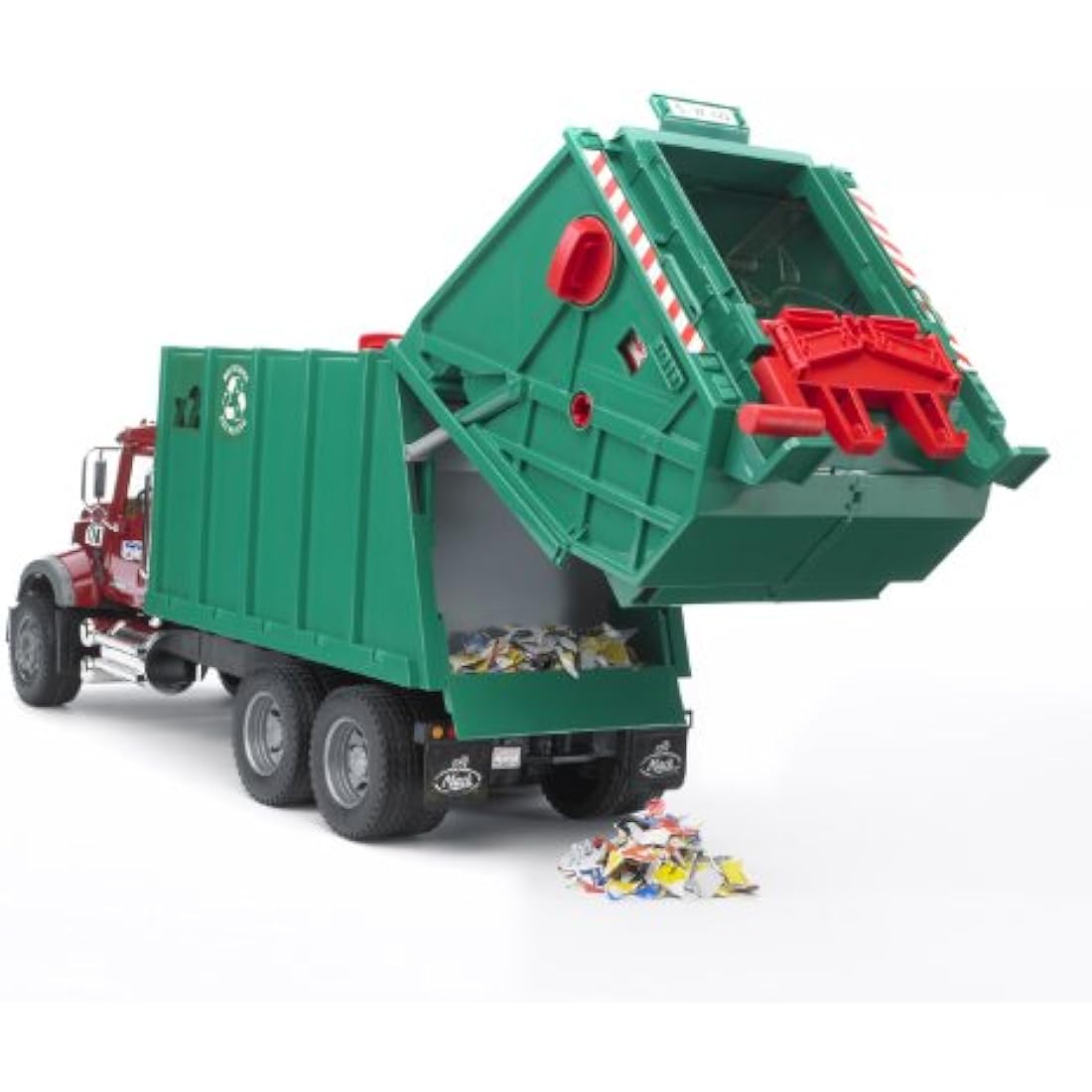 MACK Granite Garbage Truck Model - Red and Green Toy Vehicle for Kids