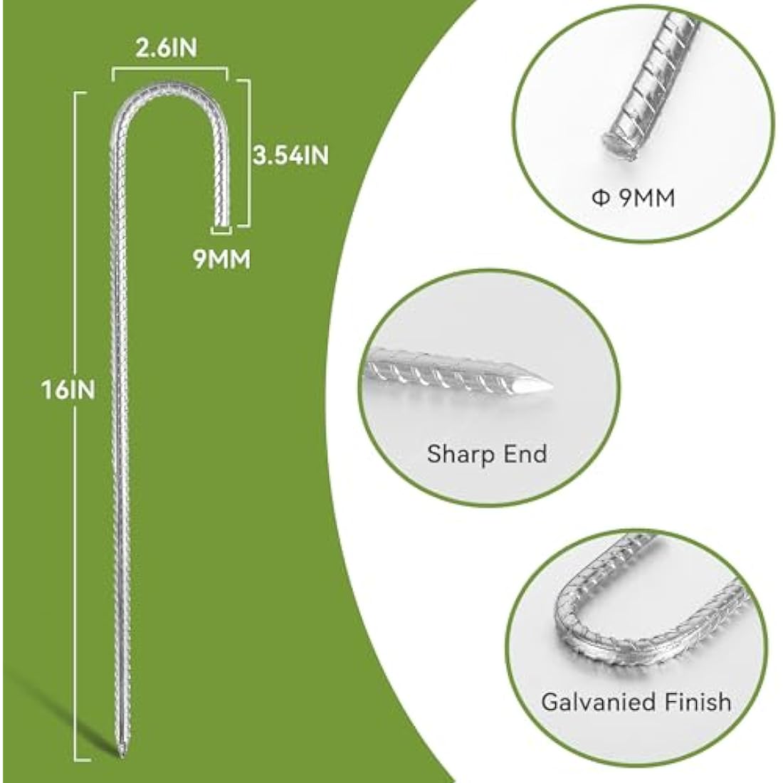 Graxury 16" Heavy Duty Galvanized Steel J Hook Rebar Stakes - 20 Pack