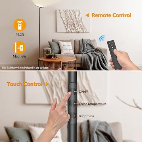 Jolof Store LED Uplighter Floor Lamp - Modern Dimmable Torchiere, Black