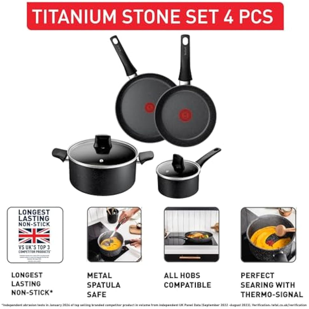 Tefal Titanium Stone Induction Non-Stick Cookware Set - 4 Piece | Metal Safe