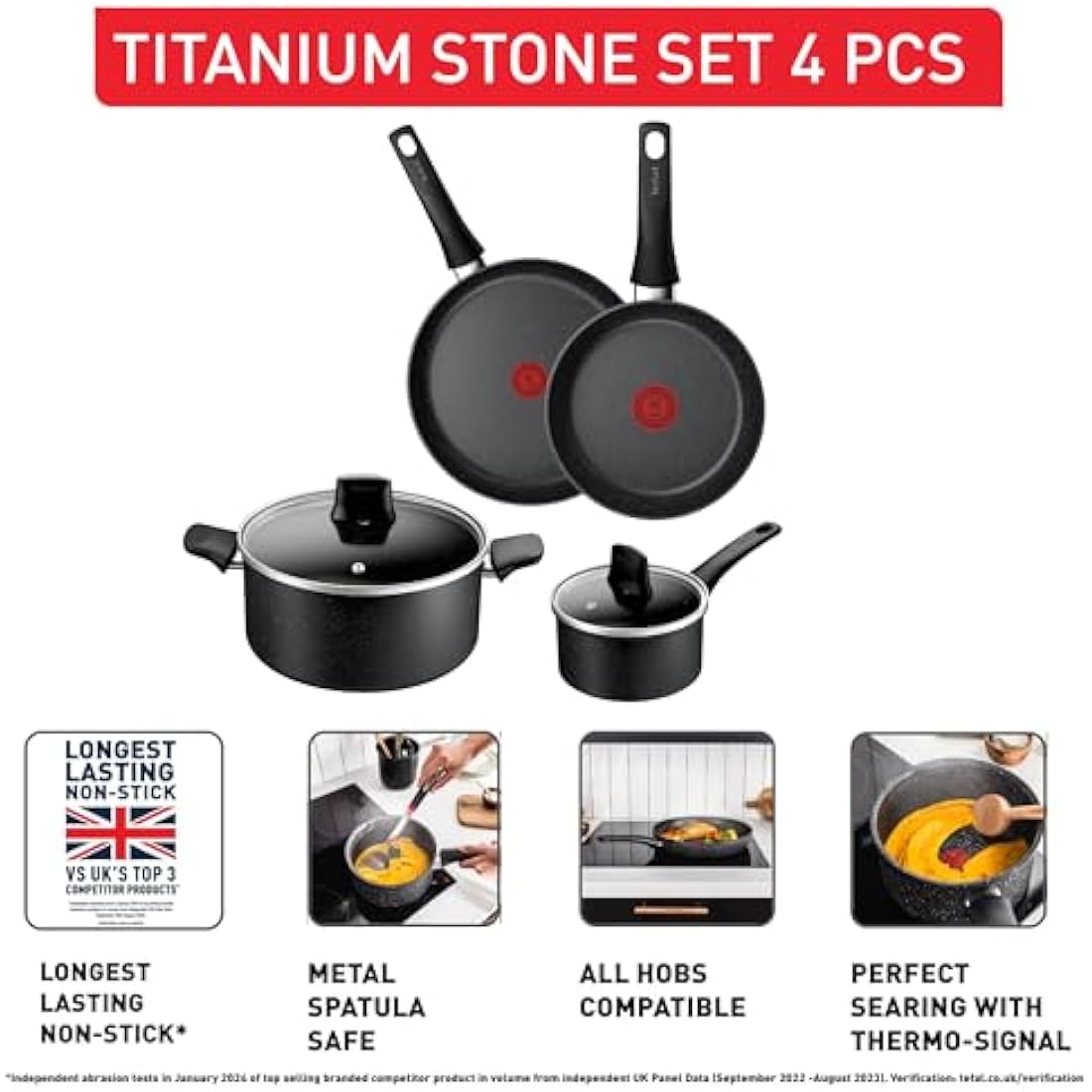 Tefal Titanium Stone Induction Non-Stick Cookware Set - 4 Piece | Metal Safe