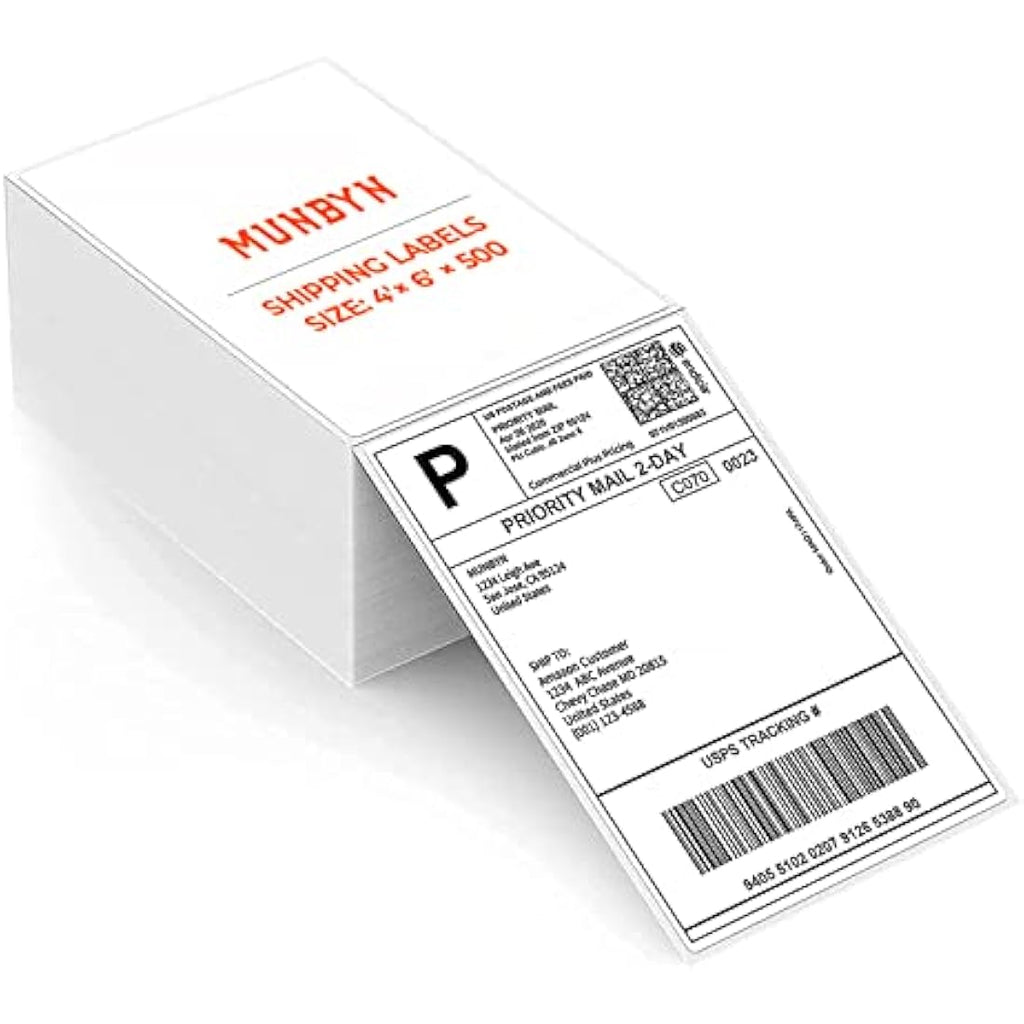 MUNBYN 4x6 Thermal Shipping Labels | Fanfold Adhesive Paper | 500 Pack
