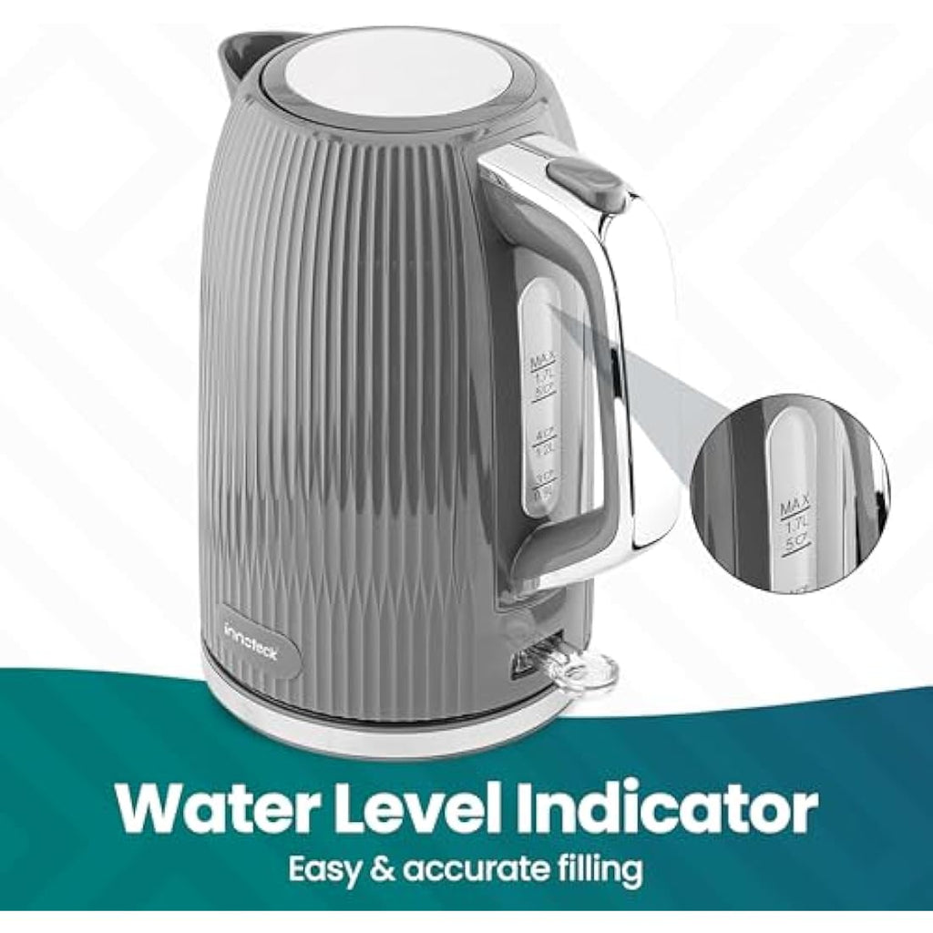 Innoteck 1.7L Electric Kettle – 3000W Fast Boil Stainless Steel, Grey