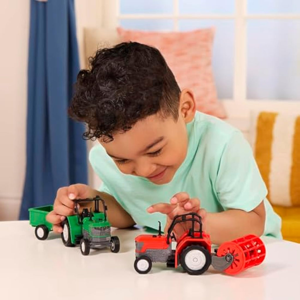 Driven Green Micro Toy Tractor with Trailer, Lights and Sound - 2pc