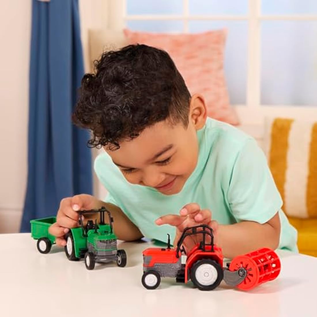 Driven Green Micro Toy Tractor with Trailer, Lights and Sound - 2pc