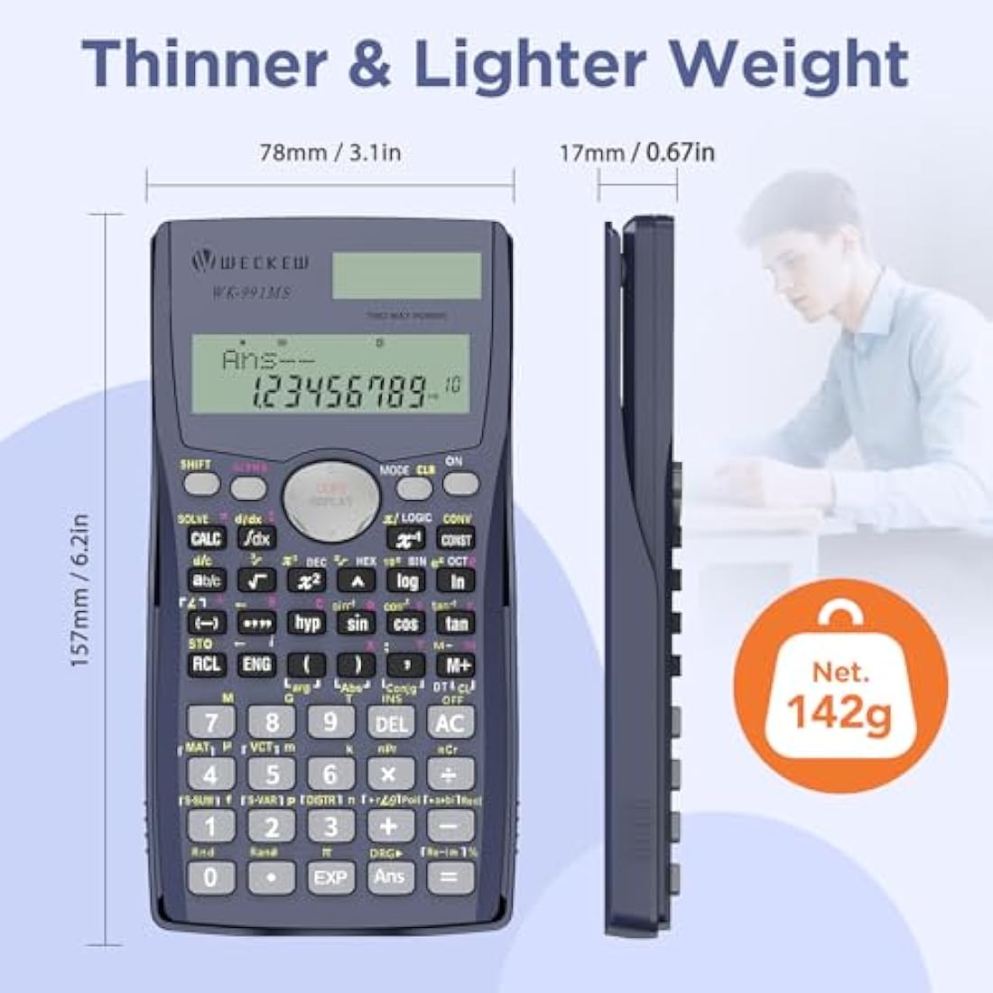 WECKEW Scientific Calculator – 401 Functions, Solar & 2-Line LCD