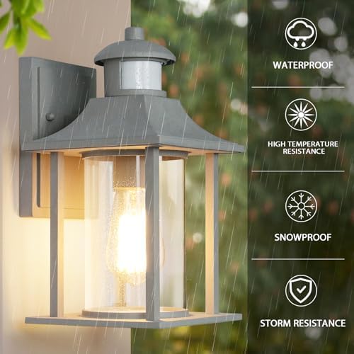 Lamomo Motion Sensor Outdoor Wall Light | Grey Aluminum Security Sconce