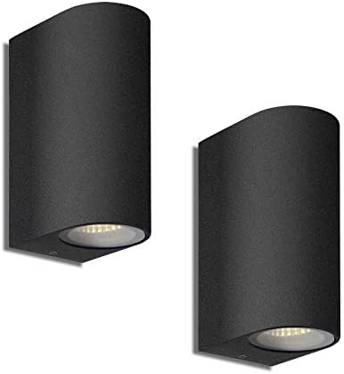 HLFVLITE Outdoor Wall Lights - 2-Pack Black Aluminum Up Down Sconce