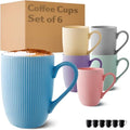 Cosumy Ceramic Coffee Mugs - 350ml Striped Pastel Cups - Set of 6