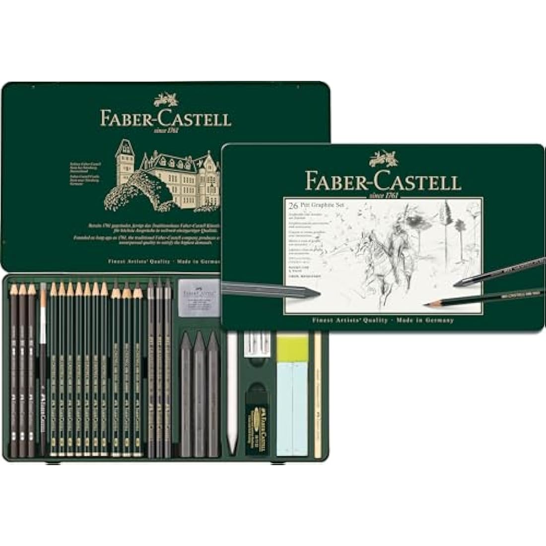 Faber-Castell Pitt Graphite Drawing Set – 26-Piece Professional Tin