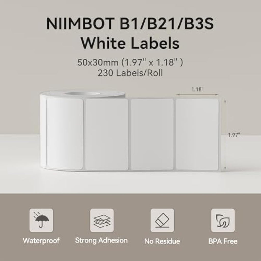 NIIMBOT Thermal Labels 50x30mm | Waterproof Stickers for B21 B3S B1
