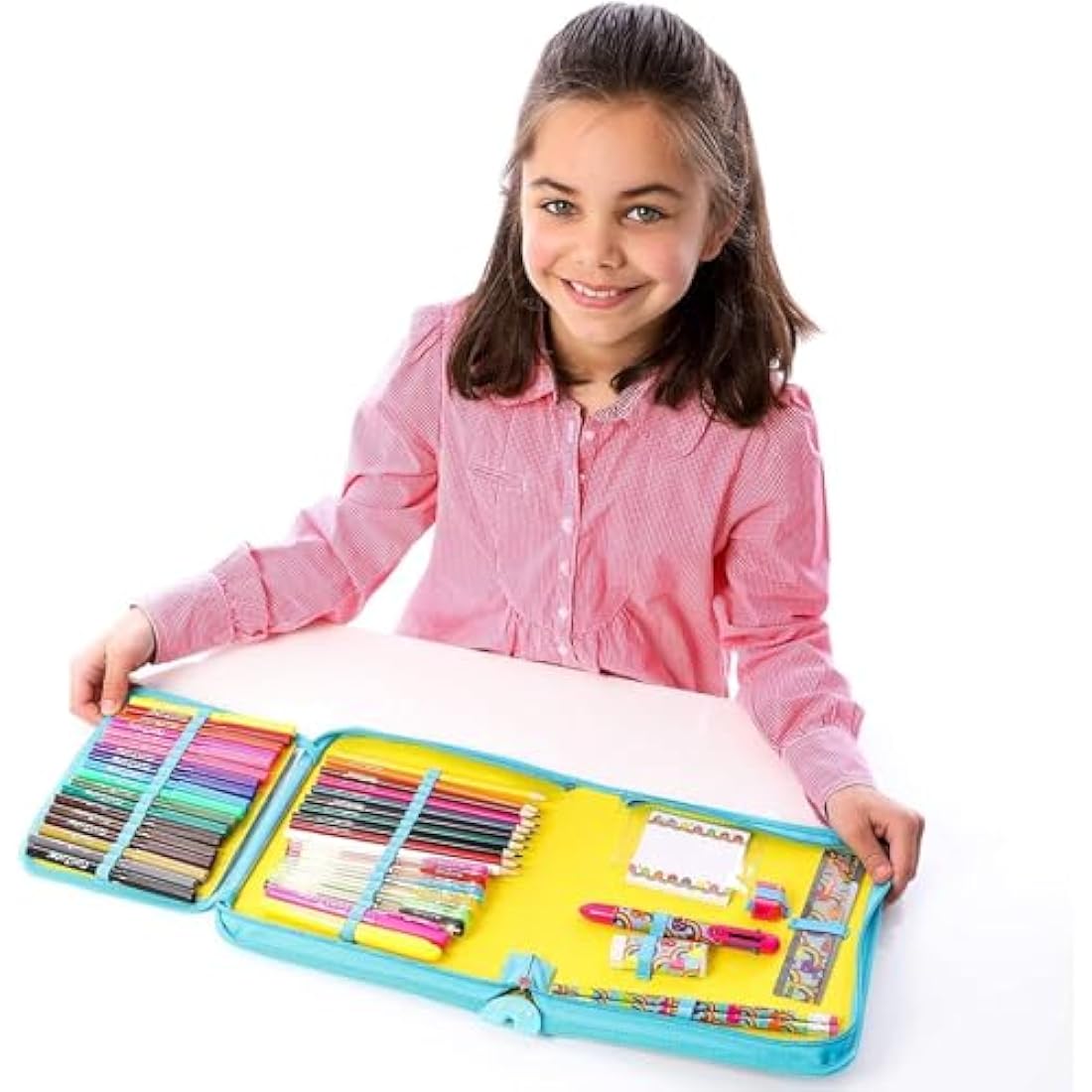 GirlZone Rainbow Stationery Set – 43-Piece Jumbo Art Case for Girls