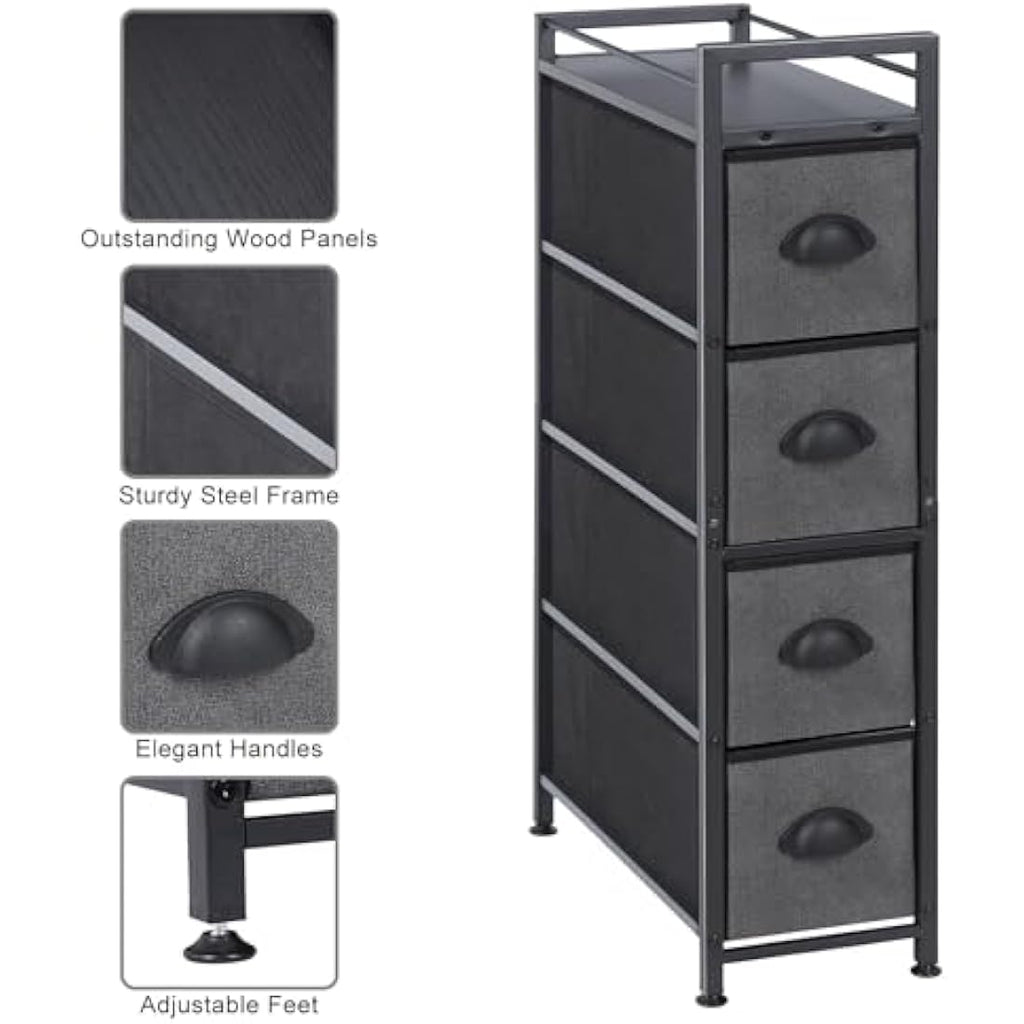 LIANTRAL Slim Vertical Chest of Drawers | 4 Fabric Drawers Narrow Dresser