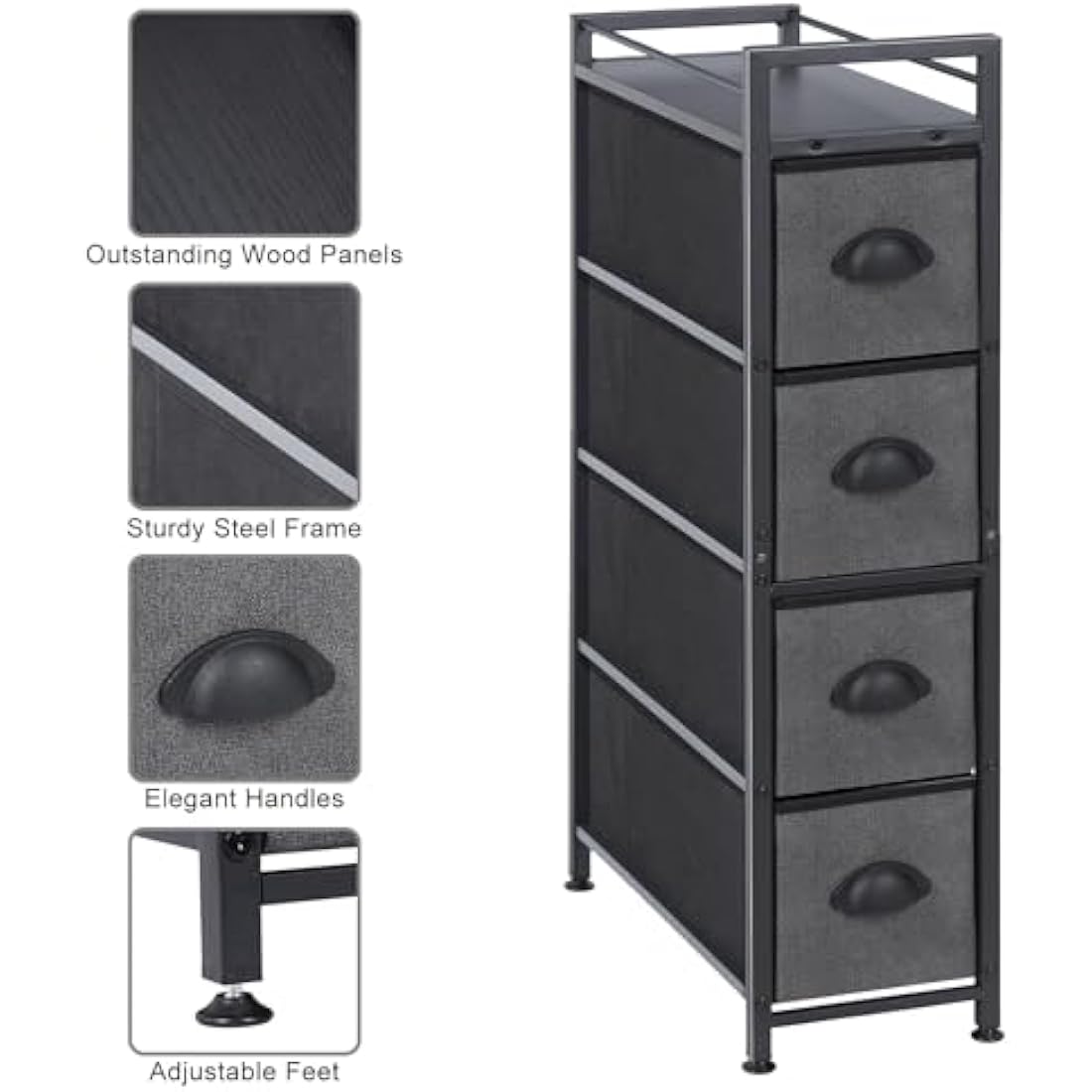 LIANTRAL Slim Vertical Chest of Drawers | 4 Fabric Drawers Narrow Dresser