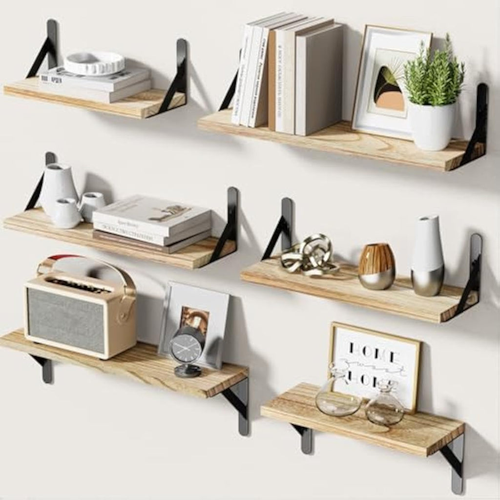 Pipishell Set of 6 Paulownia Wood Floating Shelves | Rustic Wall Decor
