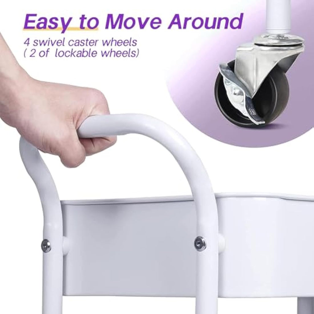 MISSLO 3-Tier Metal Utility Rolling Cart – Under Desk Storage Trolley, White