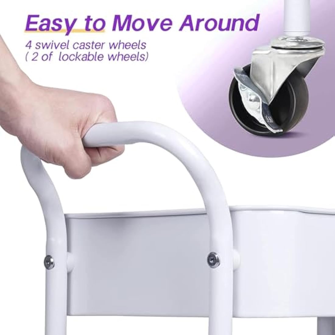 MISSLO 3-Tier Metal Utility Rolling Cart – Under Desk Storage Trolley, White