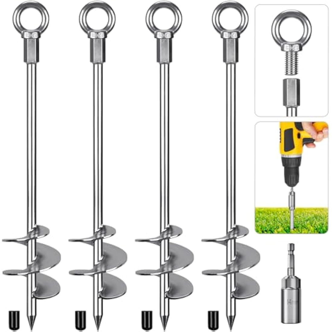 Dolibest Heavy Duty Ground Anchor Screws | 46cm Metal Tent Pegs | 4 Pack