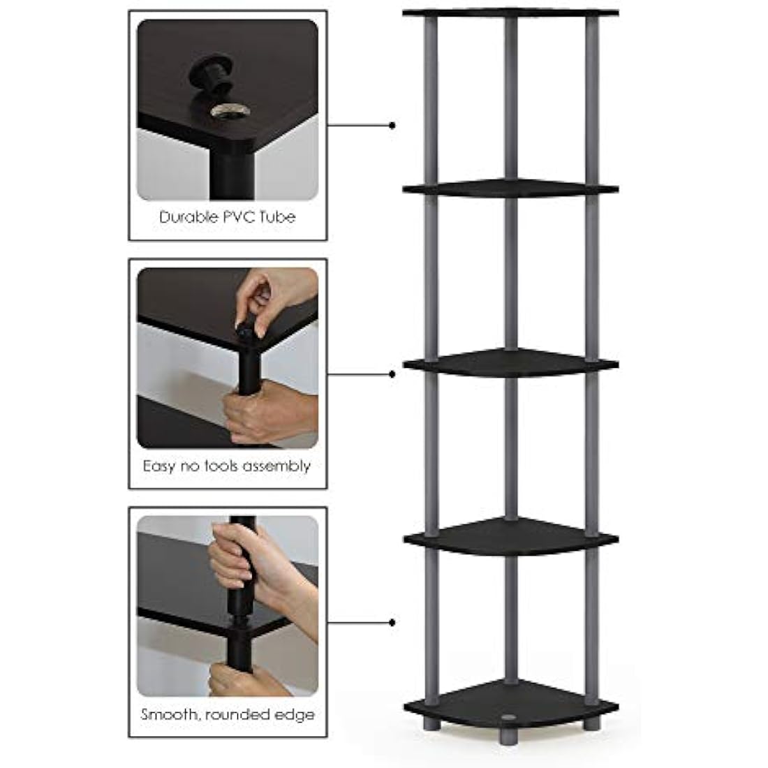 Furinno 5-Tier Corner Display Rack – Modern Space Saving Shelving Unit