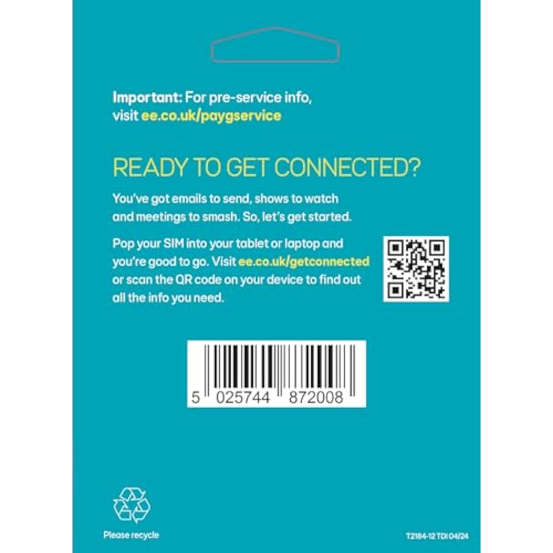 EE PAYG SIM Card | 120GB Data Preloaded | 12-Month Multi-SIM