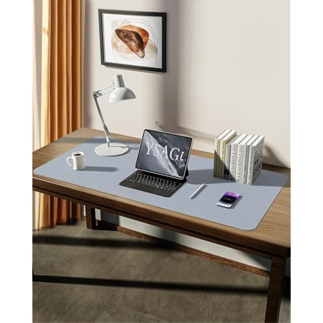 YSAGi Leather Desk Mat - Large Waterproof Non-Slip Mouse Pad, Light Grey