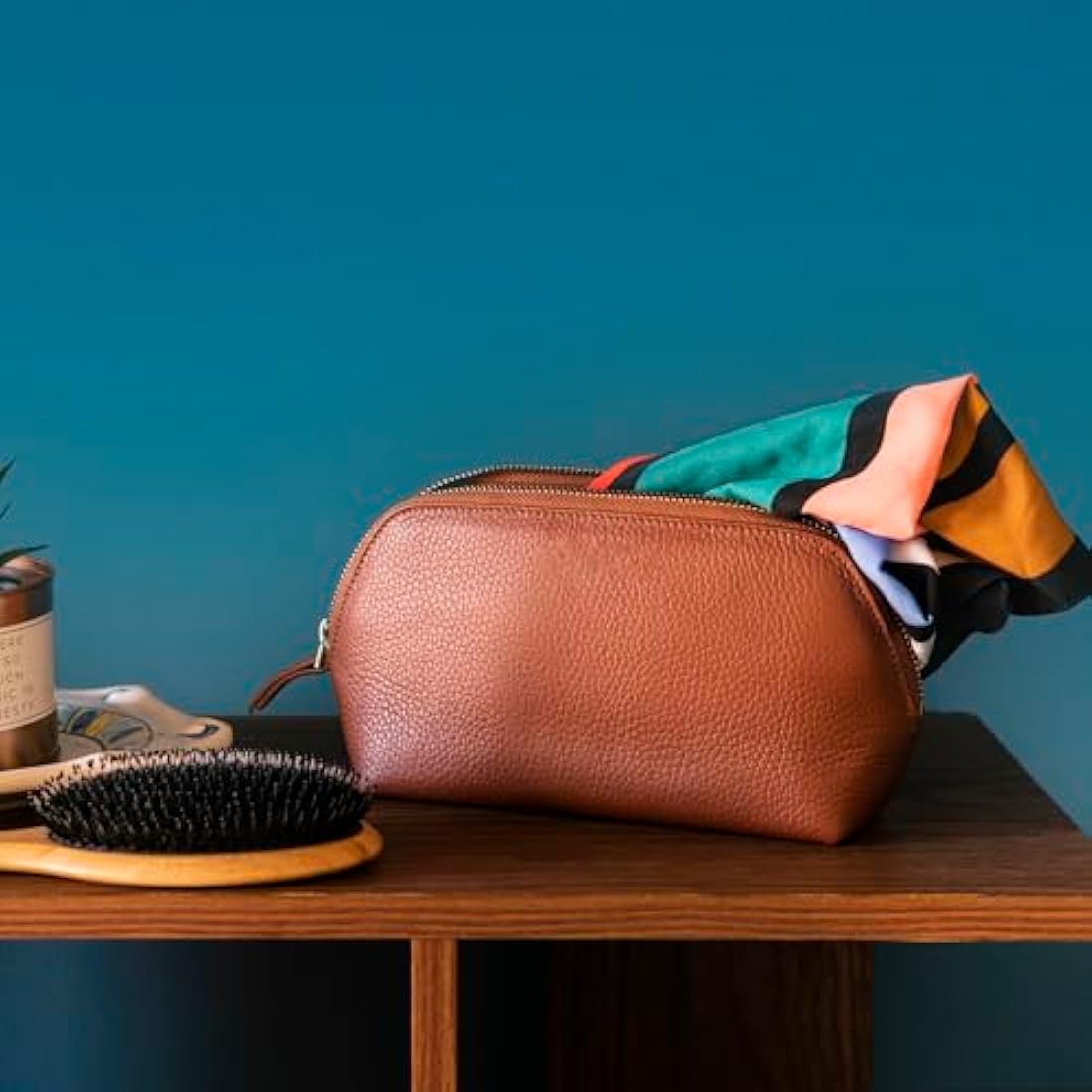 Londo Genuine Leather Makeup Bag | Travel Toiletry Pouch & Clutch - Purple