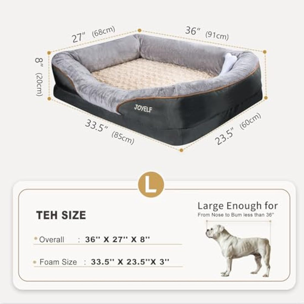 JOYELF Large Orthopedic Dog Bed – Memory Foam Sofa with Washable Cover