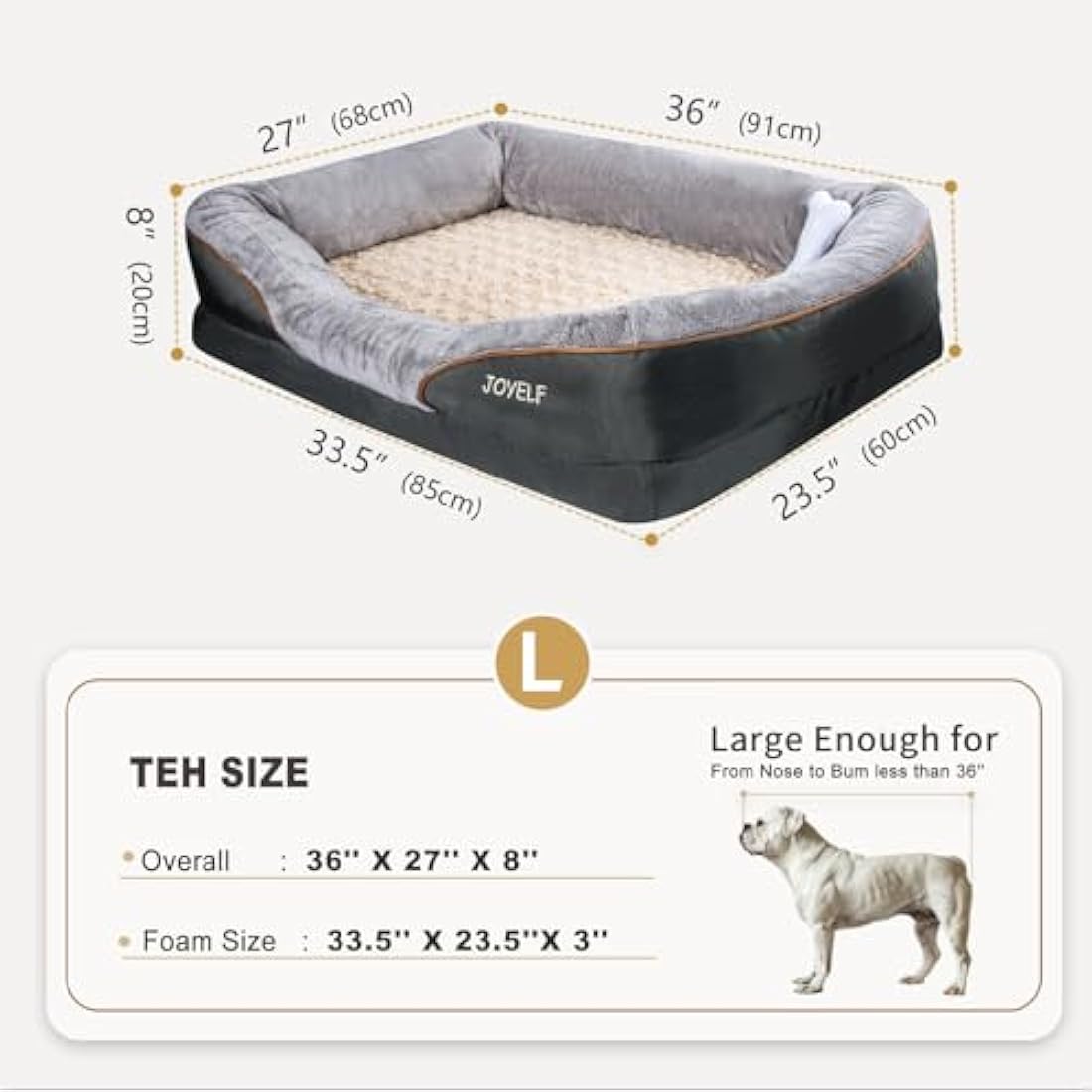 JOYELF Large Orthopedic Dog Bed – Memory Foam Sofa with Washable Cover