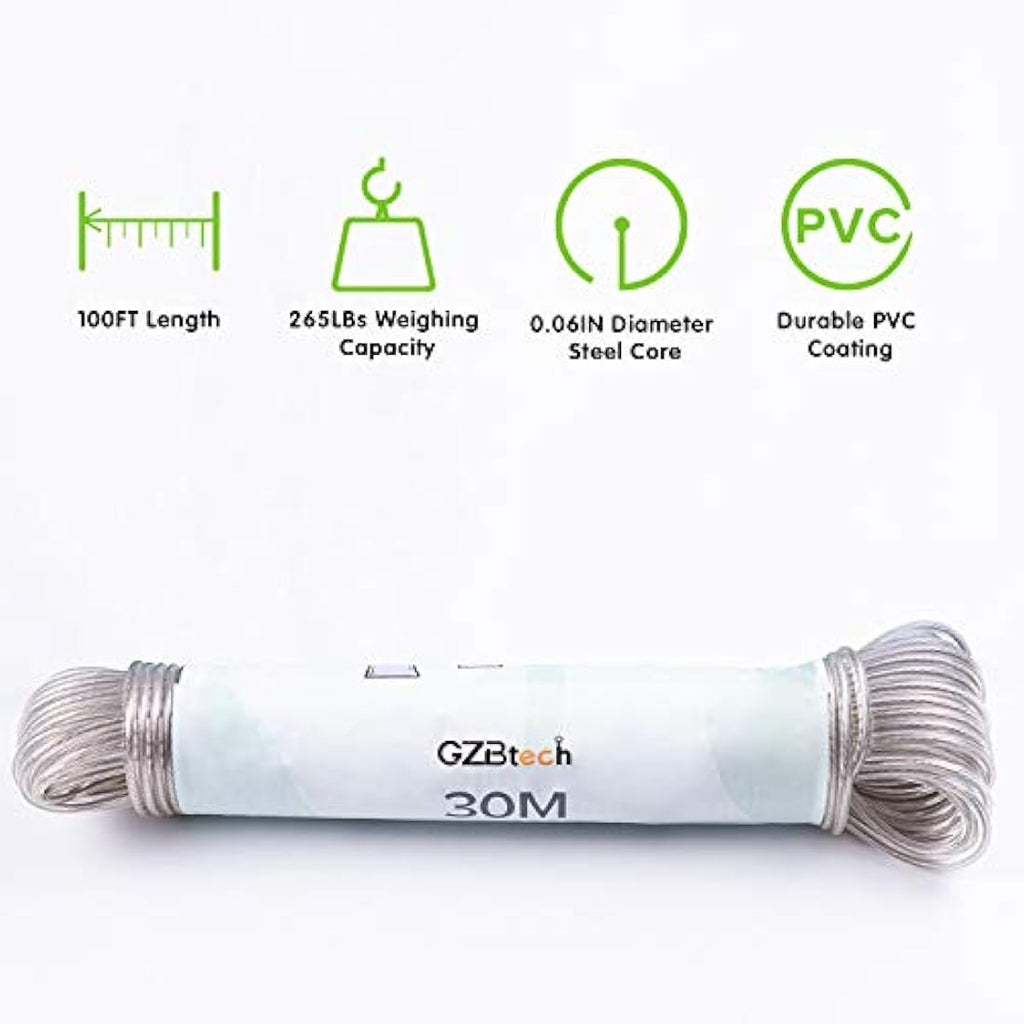 Jolof Store 30m Heavy Duty Steel Core Clothes Line - White PVC Cover