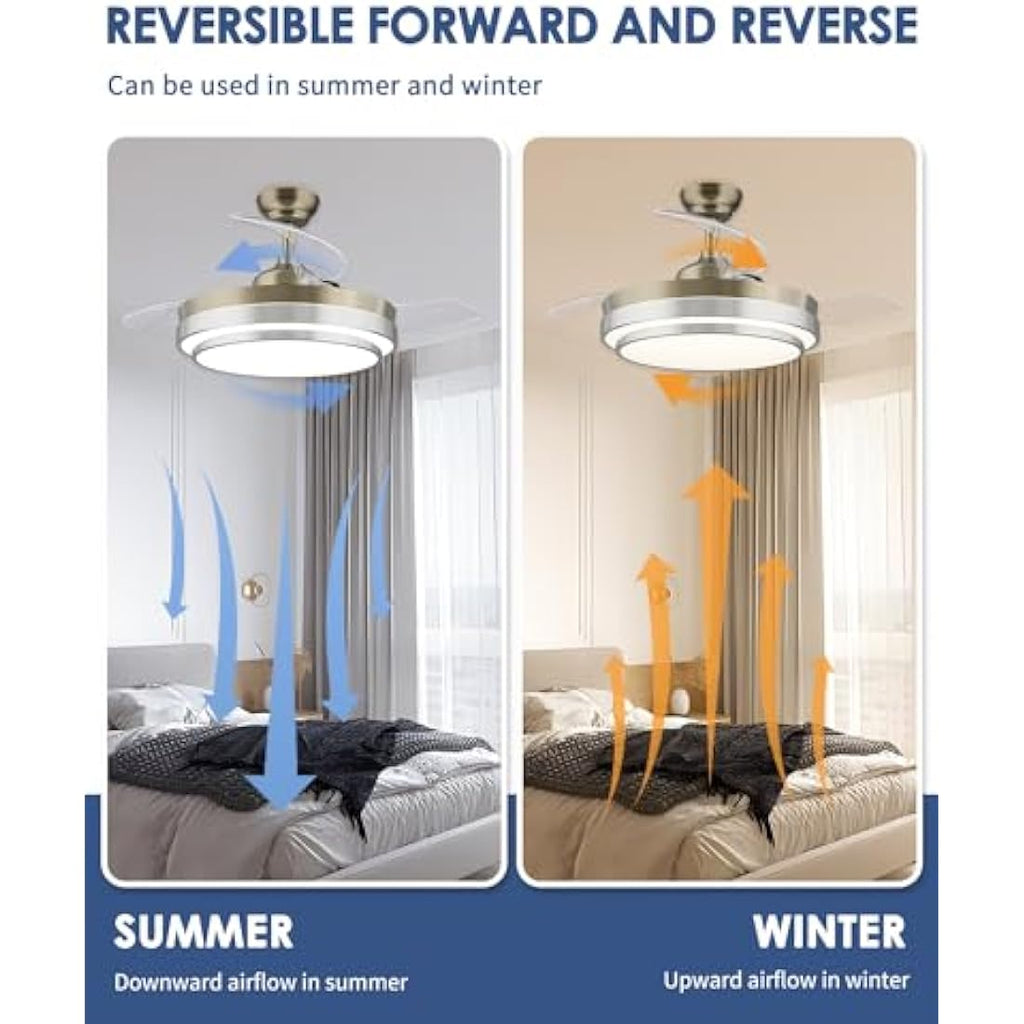 CJOY 42" Retractable Ceiling Fan with Lights | Silent DC Motor & Remote