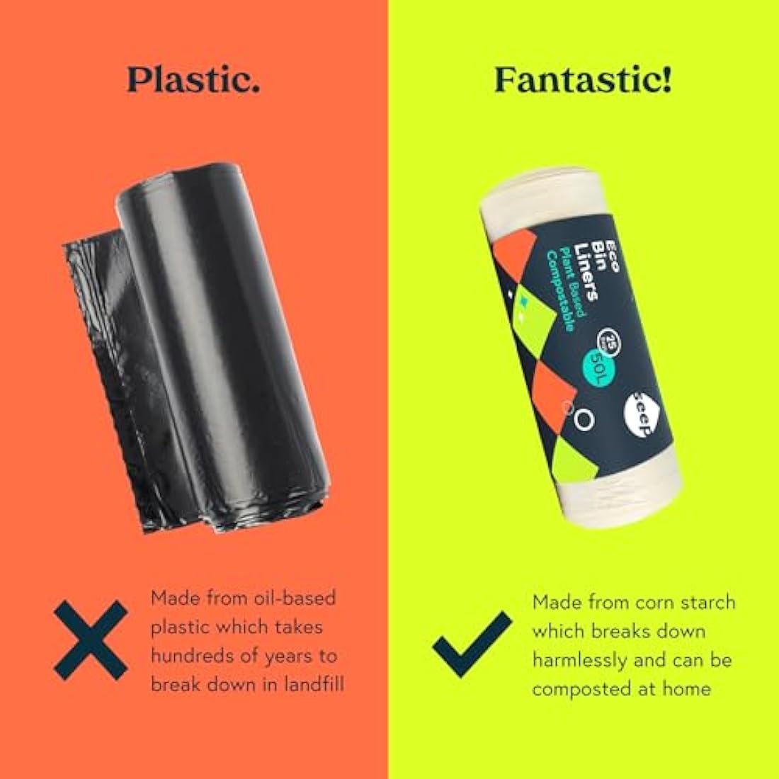 Seep 50L Compostable Bin Bags – 25 Large Eco-Friendly Biodegradable Liners